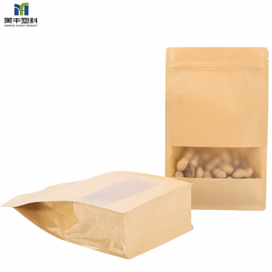 Wholesale Eco-Friendly Food Grade Coffee Tea Powder Nuts Snack Food Peanut Packaging Stand Flat Bottom Bag Biodegradable Brown Kraft Paper Bag with Zipper