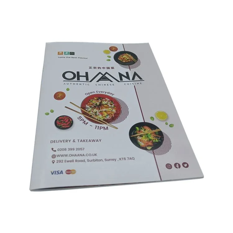 High Quality Cheap A5 Full Color Custom Food Menu Brochure for Booklet Folded Printing