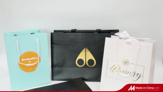 Bolsa de regalo de papel de compras de joyería impresa personalizada Bolsa de papel de regalo de lujo con bronceado de logotipo