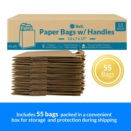 Bolsa de compras de regalo de papel biodegradable de fondo cuadrado Bolsa de papel Kraft marrón